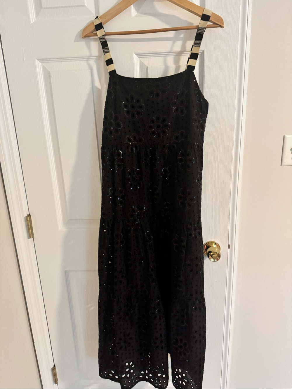 Desigual Black Eyelet Sequin Leah Midi Dress with Striped Straps Sz L US 10 - Picture 6 of 16